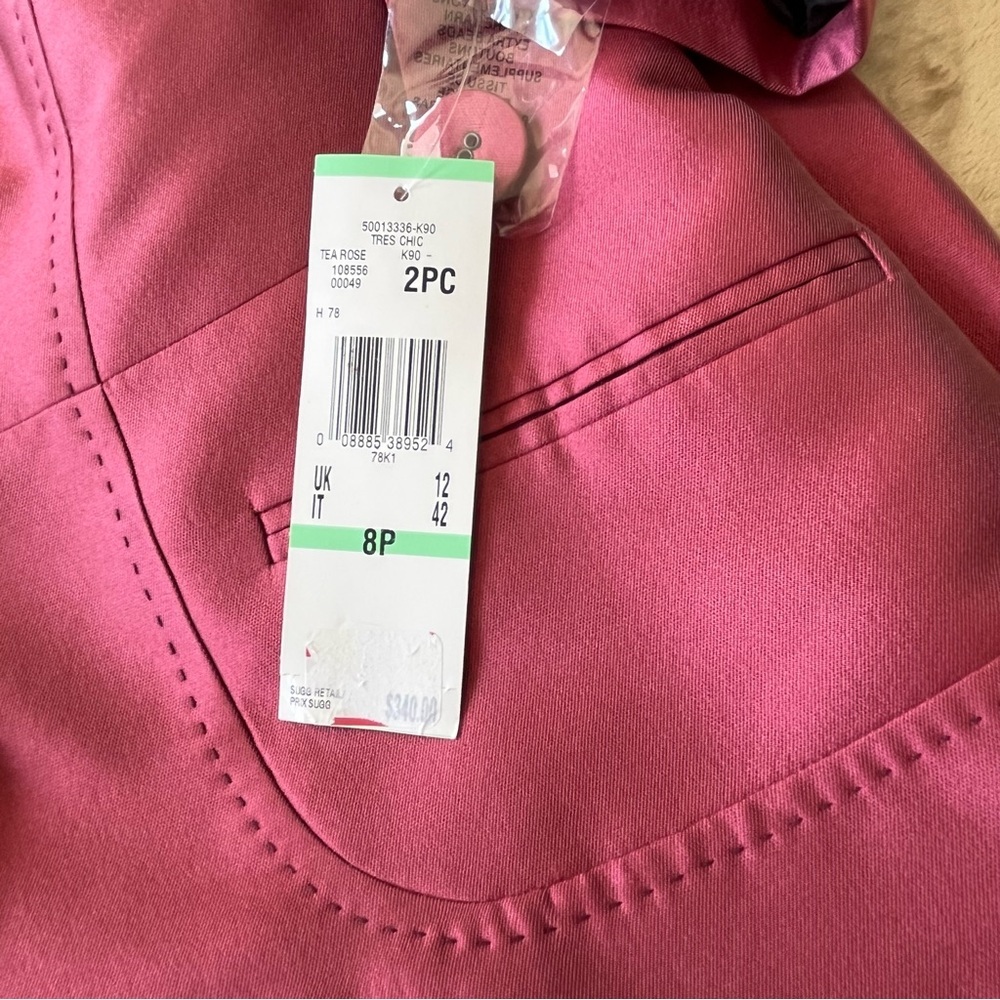 Anne Klein Suit Tea Rose Blazer Skirt Set Top Stitch Covered Buttons Size 8P - Picture 5 of 16